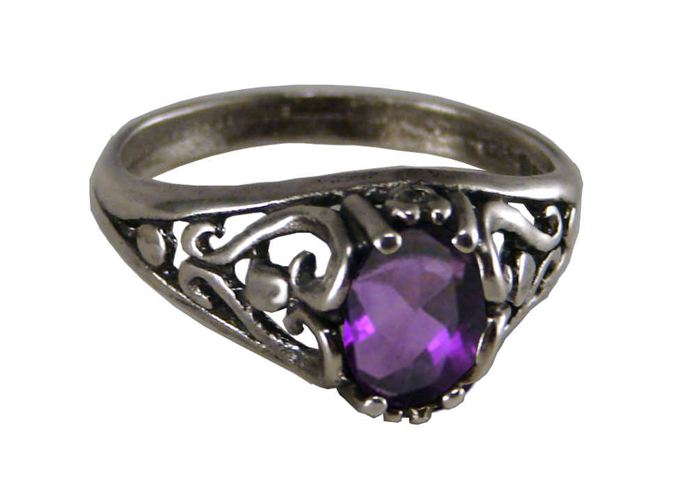 Sterling Silver Filigree Heart Ring With Amethyst Size 5